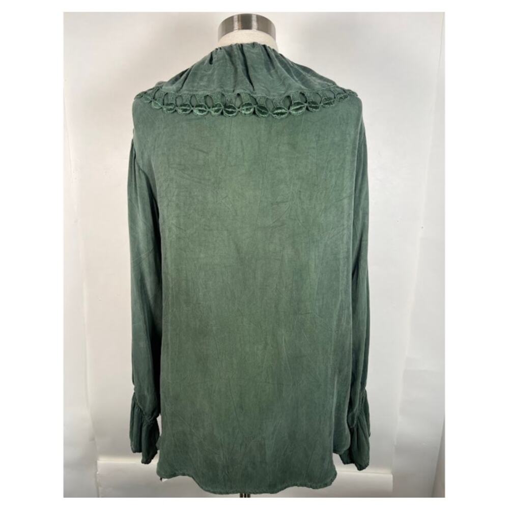 Ann Ferriday Vintage Women's Ruffle Lace Shirt OS Army Green Long Sleeve - Picture 2 of 10